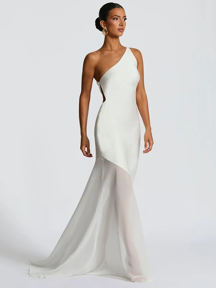 Robe longue de cocktail evasée une bretelle