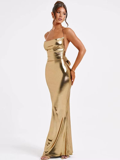 Robe longue moulante dos nu croisée