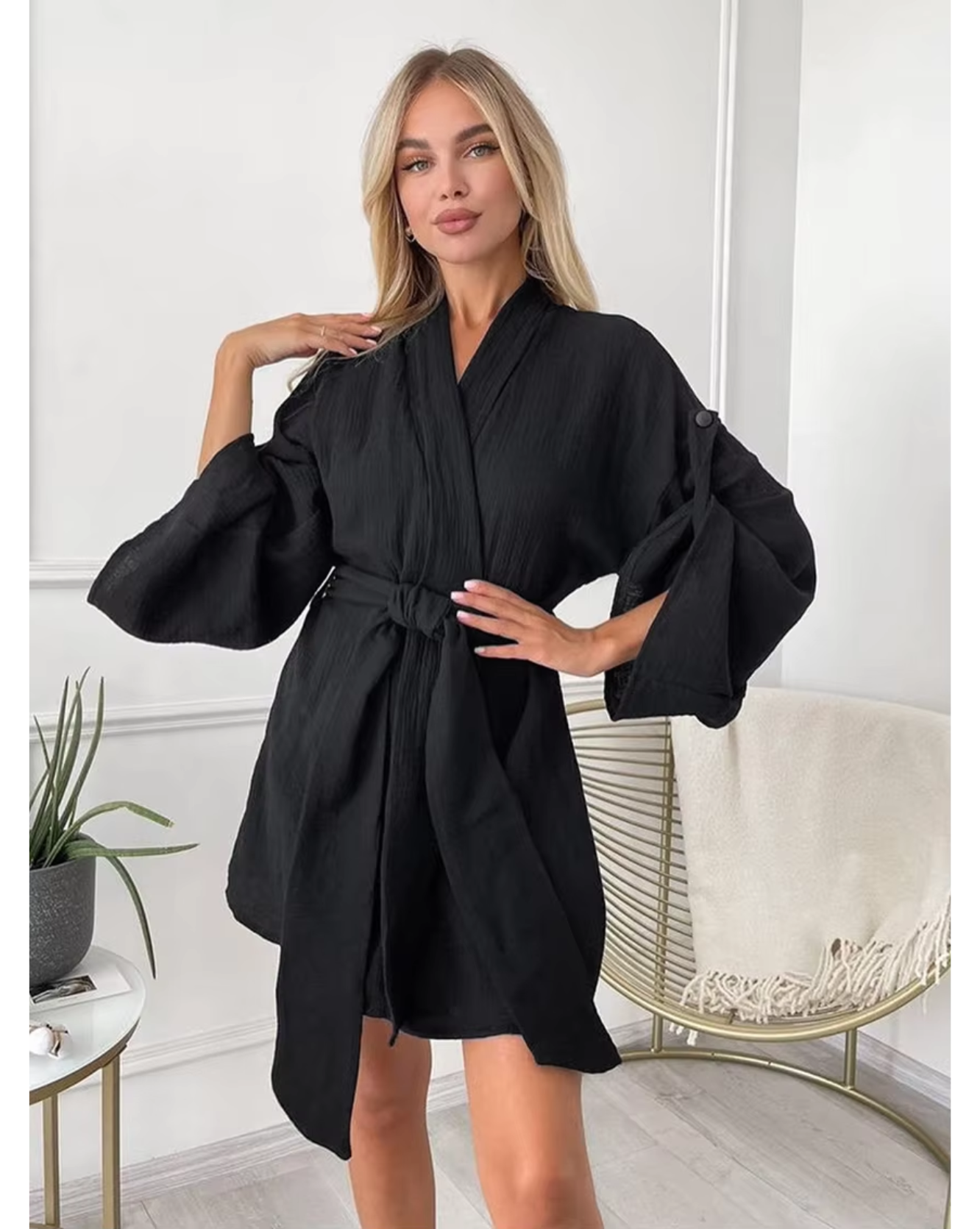 Kimono court en coton manches longues