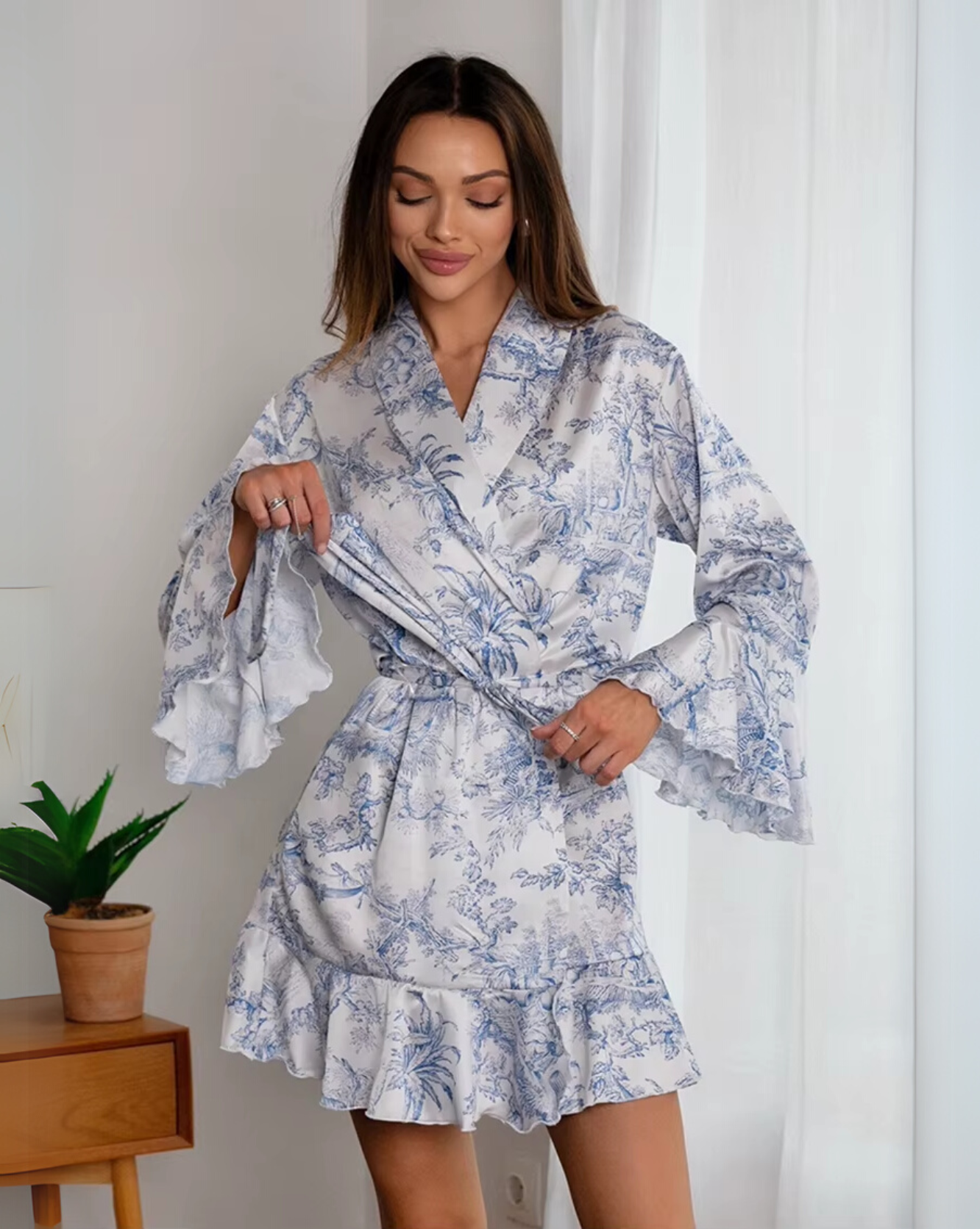 Kimono court à motif col V