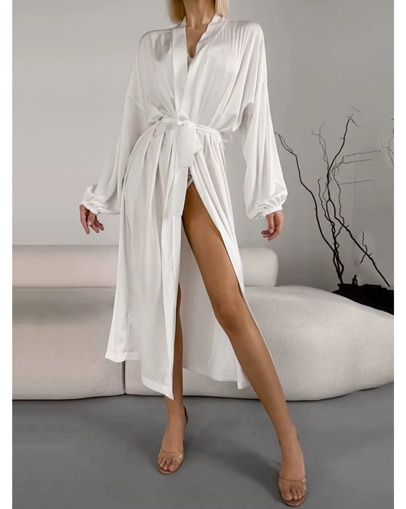 Kimono long en satin blanc