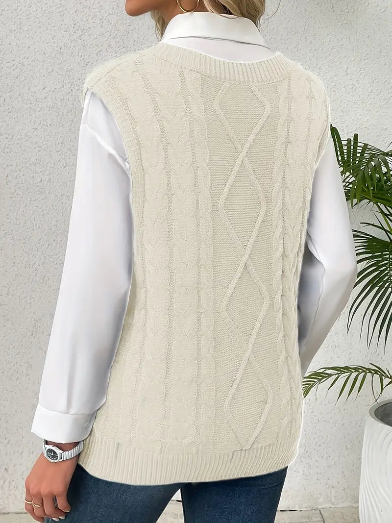 Pull long côtelé col v sans manches