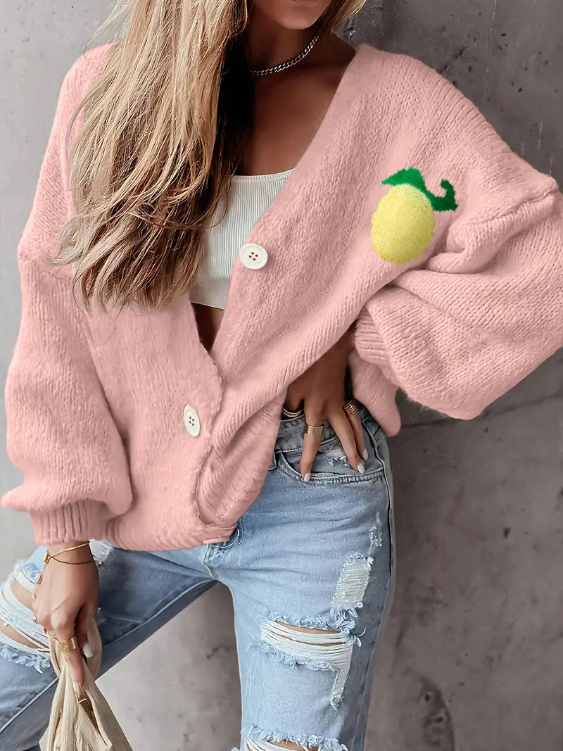 Cardigan col en V imprimé citron