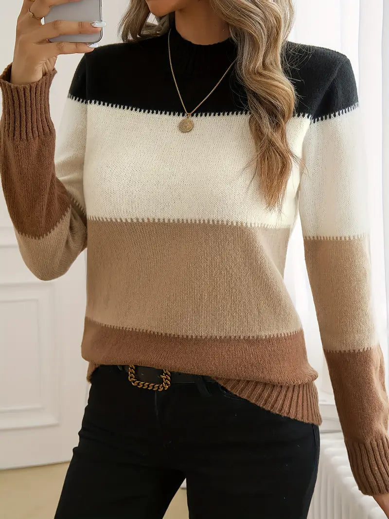 Pull doux et élégant blocs de couleurs