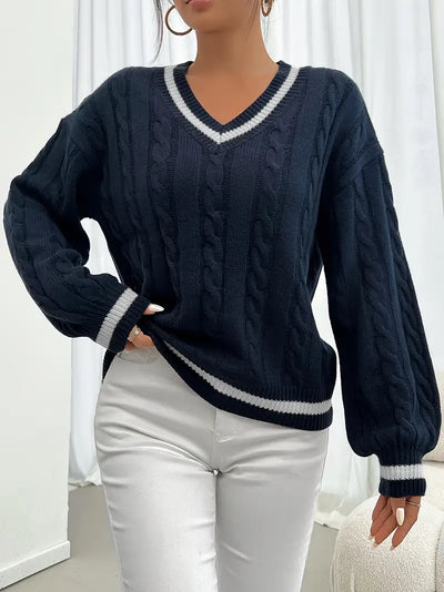 Pull Élégant à Col en V pour Femme avec Détail Torsadé