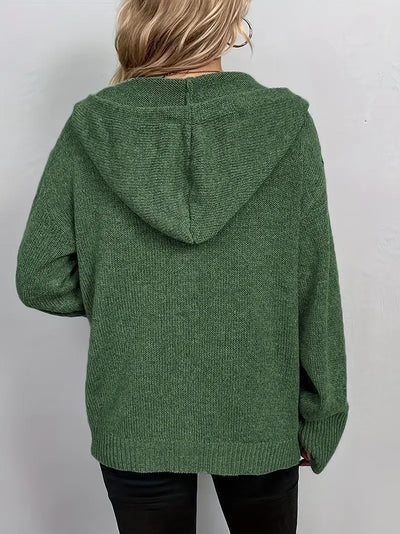 Cardigan tricoté à capuche et cordon