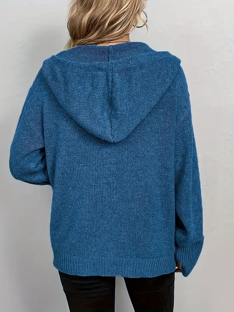 Cardigan tricoté à capuche et cordon