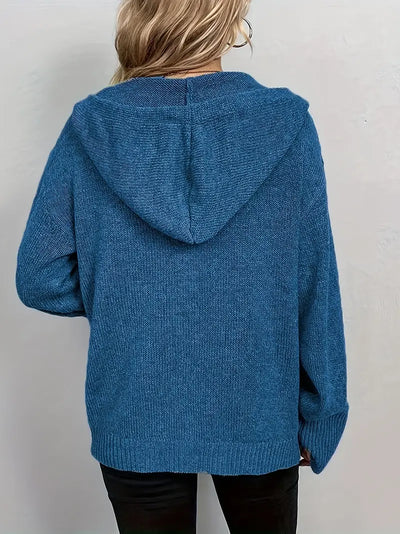 Cardigan tricoté à capuche et cordon
