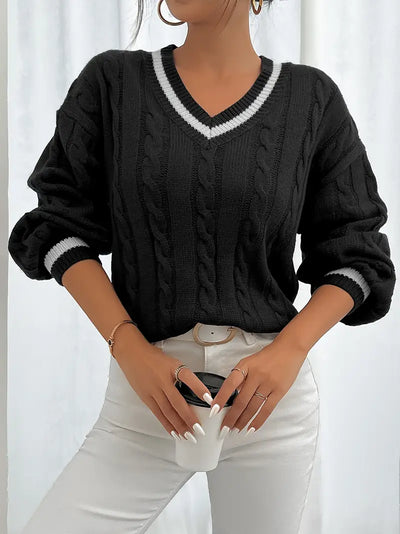 Pull Élégant à Col en V pour Femme avec Détail Torsadé