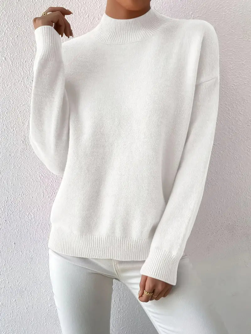 Pull élégant pour femme à col montant manches longues