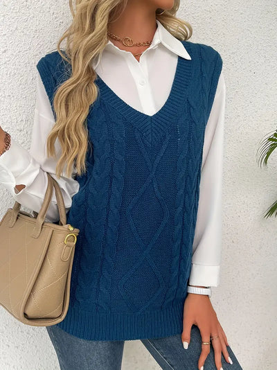 Pull long côtelé col v sans manches