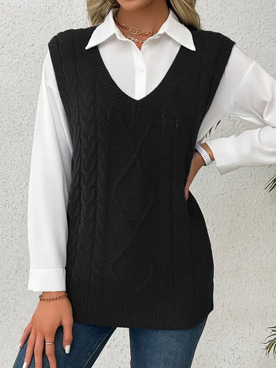 Pull long côtelé col v sans manches