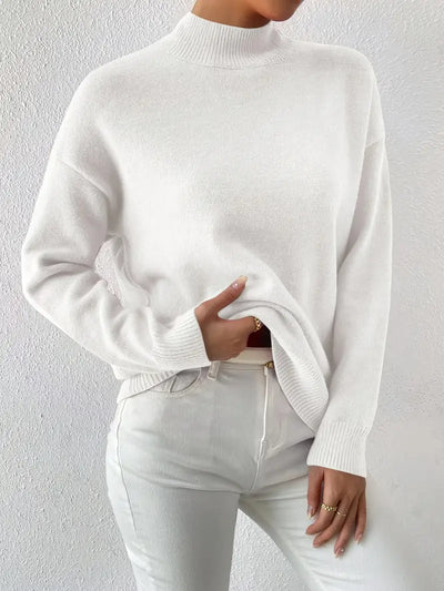 Pull élégant pour femme à col montant manches longues