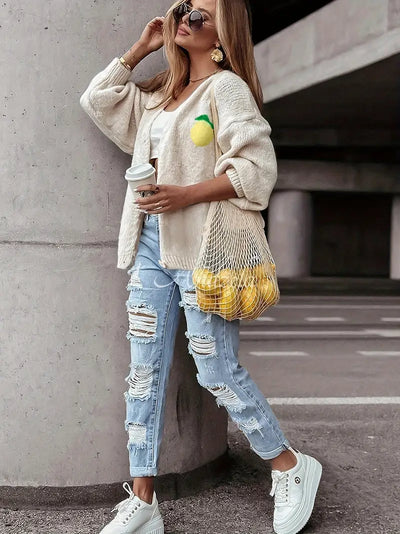 Cardigan col en V imprimé citron