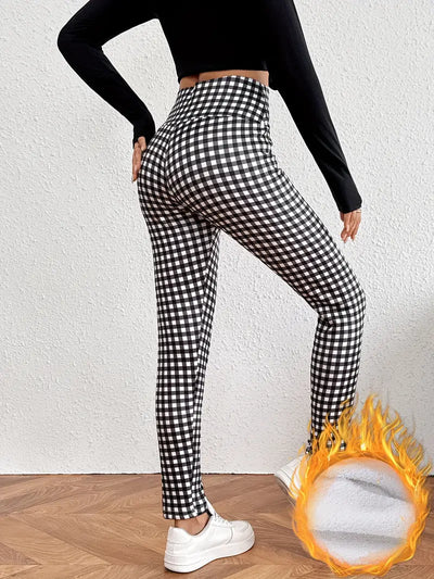 Legging Thermique Taille Haute Gainant Imprimé Vichy