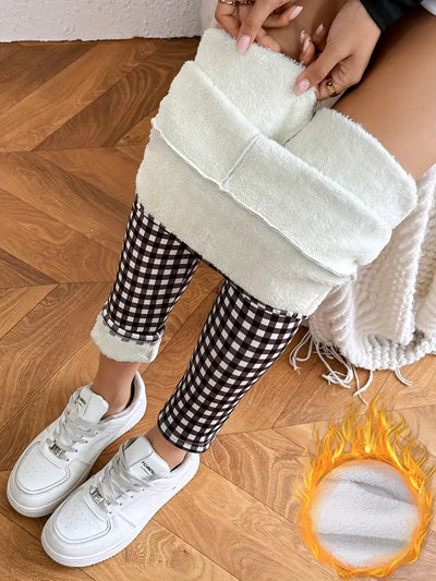 Legging Thermique Taille Haute Gainant Imprimé Vichy