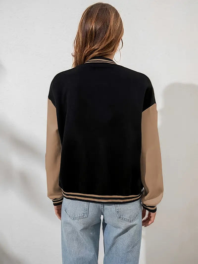 Veste de baseball décontractée à manches longues avec imprimé de lettre "A"