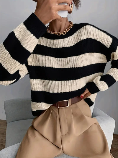 Pull rayé décontracté à épaules tombantes