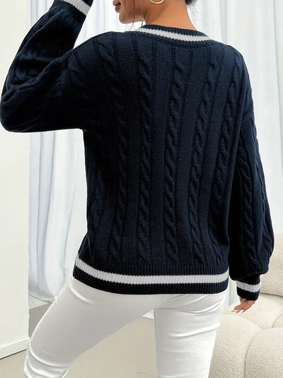 Pull Élégant à Col en V pour Femme avec Détail Torsadé