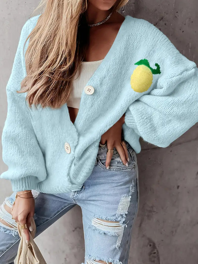 Cardigan col en V imprimé citron