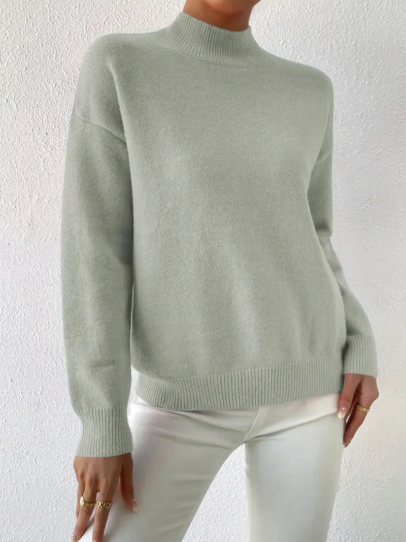 Pull élégant pour femme à col montant manches longues