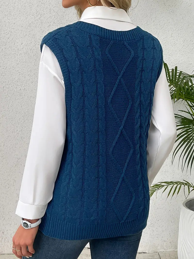 Pull long côtelé col v sans manches