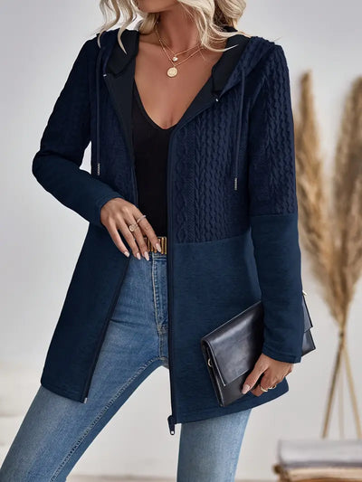 Gilet long à capuche fermeture éclair décontracté