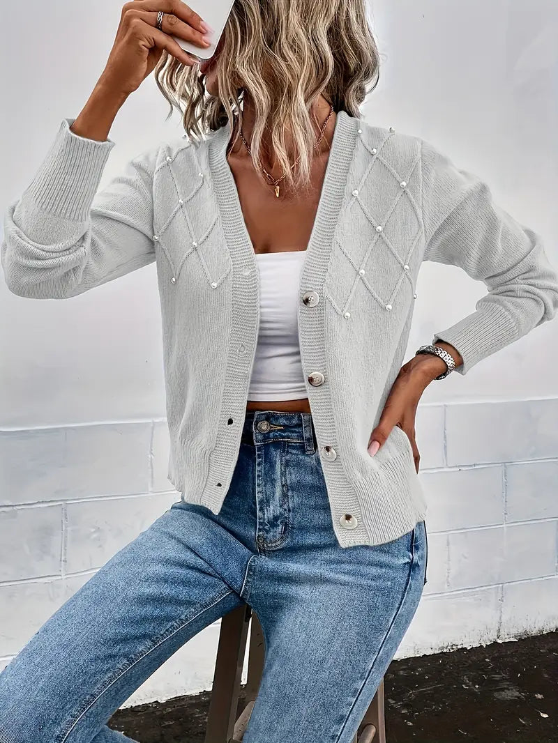 Cardigan élégant tricoté avec perles