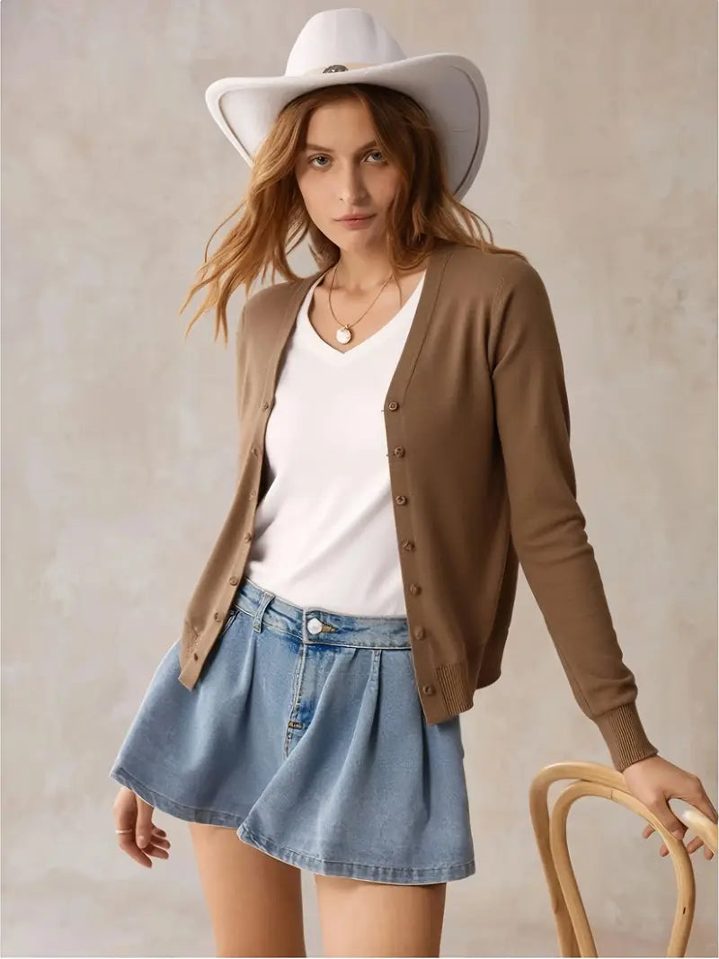 Cardigan simple col V avec boutons