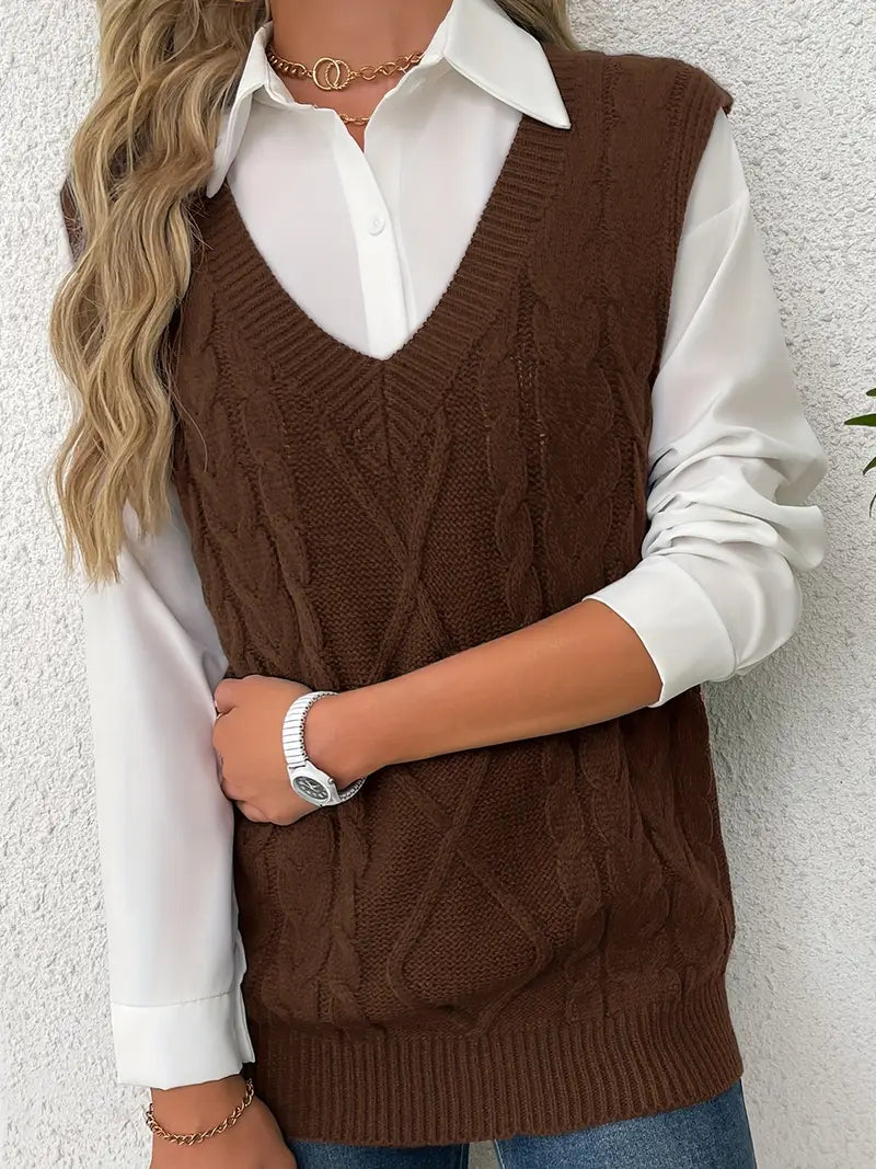 Pull long côtelé col v sans manches