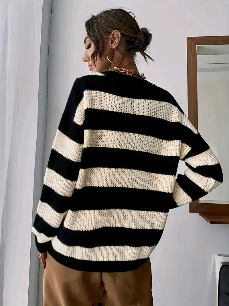 Pull rayé décontracté à épaules tombantes