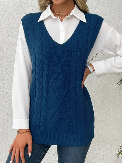 Pull long côtelé col v sans manches