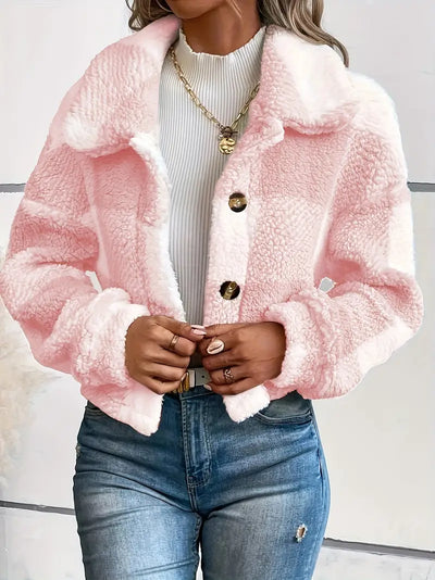 Manteau Teddy hivernal à Manches Longues à Carreaux