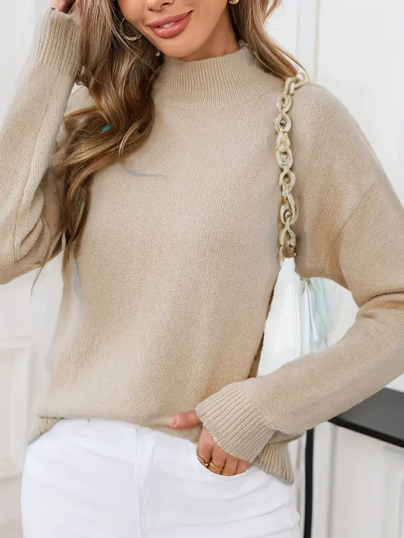 Pull élégant pour femme à col montant manches longues