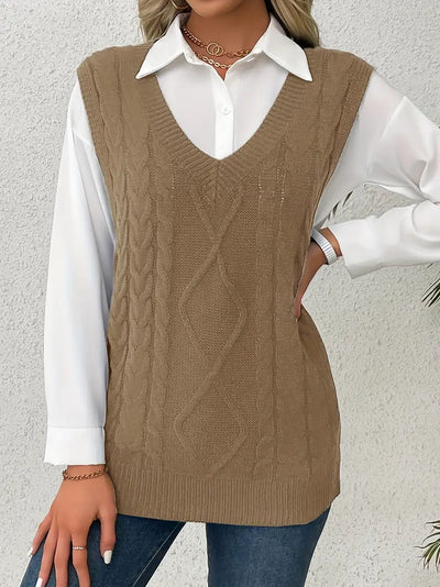 Pull long côtelé col v sans manches