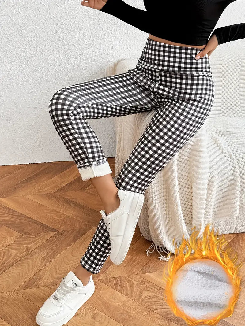 Legging Thermique Taille Haute Gainant Imprimé Vichy