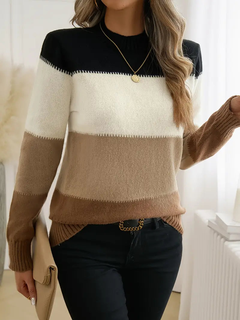 Pull doux et élégant blocs de couleurs