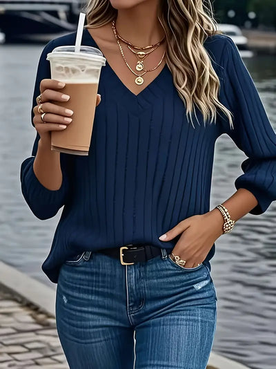 Pull décontracté col V manches longues