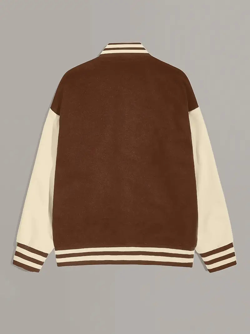 Veste de baseball décontractée à manches longues avec imprimé de lettre "A"