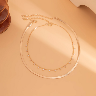 Collier ras du cou chaine serpent et petites perles