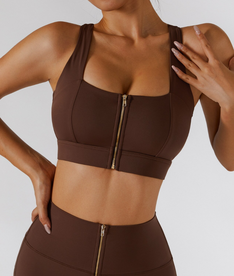 Zip-up yoga bra