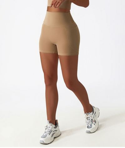 Høyt midjesportshorts med lomme