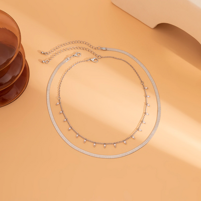 Collier ras du cou chaine serpent et petites perles