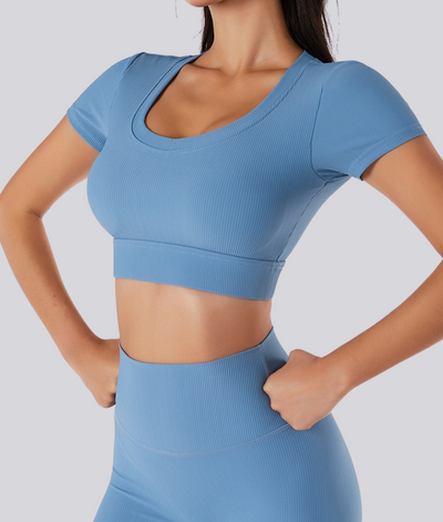Top de ioga de manga curta