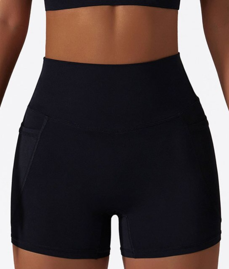 Høyt midjesportshorts med lomme