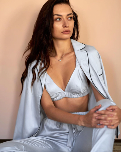 ENSEMBLE 3 PIÈCES EN SATIN BLEU - NINA PERFECT SKIN