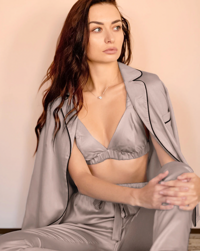 ENSEMBLE 3 PIÈCES EN SATIN GRIS - NINA PERFECT SKIN