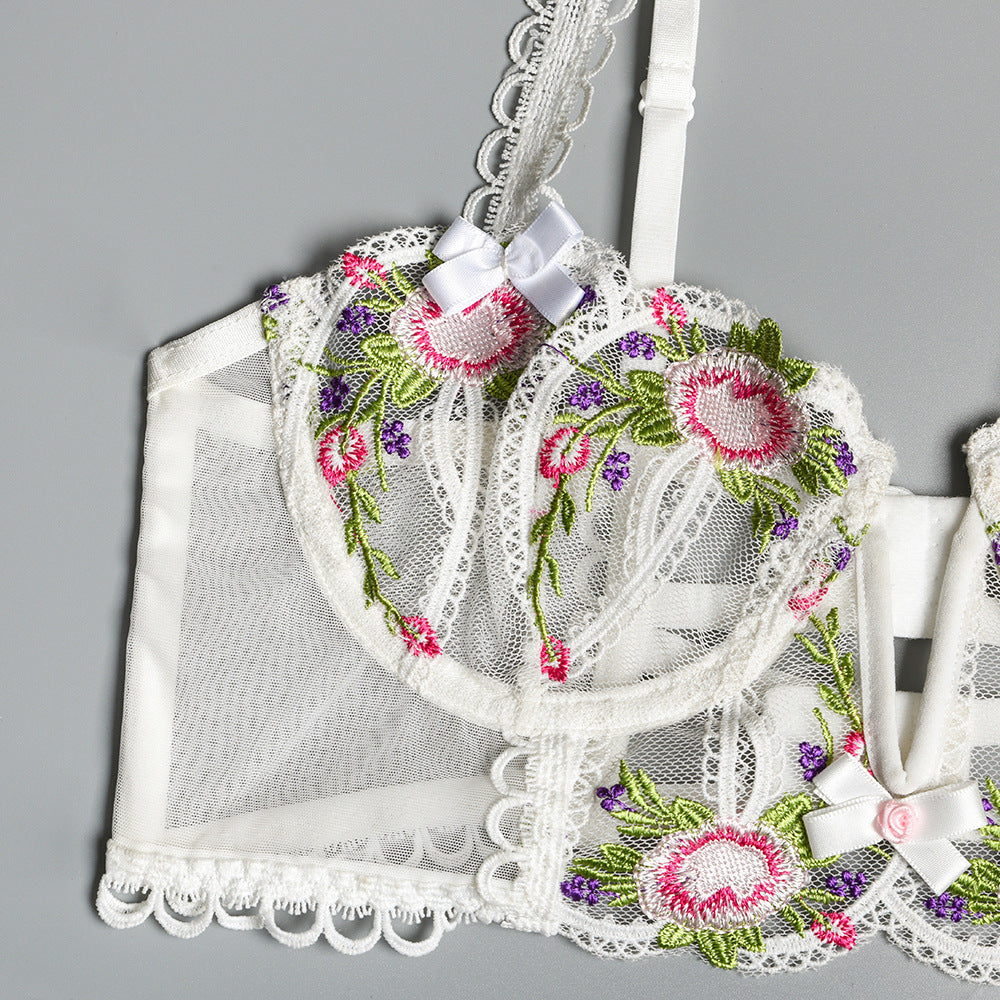 Ensemble bustier fleuri blanc en dentelle