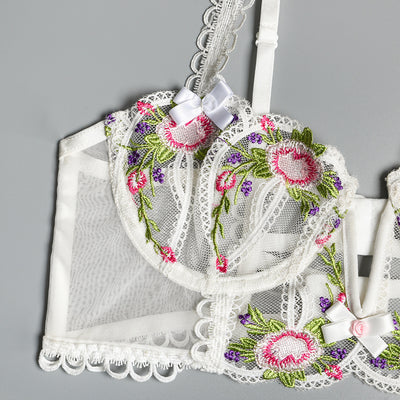 Ensemble bustier fleuri blanc en dentelle