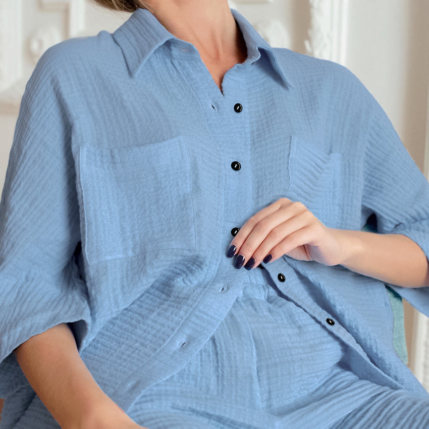 ENSEMBLE 3 PIÈCES COTON BLEU